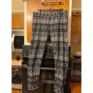Faded Glory Womens FleeceLined Leggings Black White FairIsle Reindeer Large12-14
